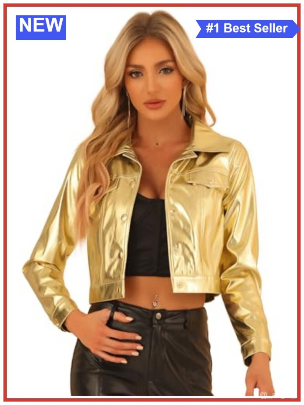 Metallic Biker Jacket Faux Leather Cropped Moto Party